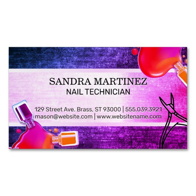 Nail Polish Bottle Pour | Nail Clippers Business Card Magnet (Front)