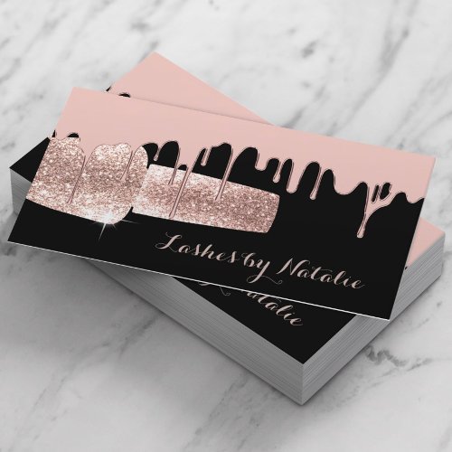 Nail Polish Bottle Rose Gold Drips Manicurist Business Card