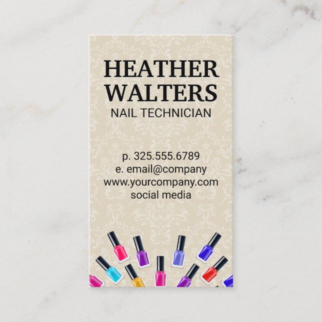 Nail Polish Bottles |  Damask Monogram Business Card (Front)