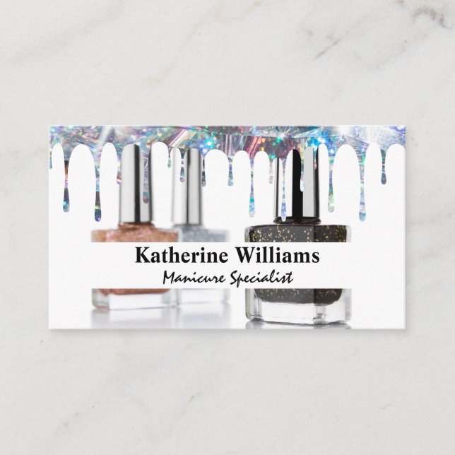 Nail Polish Bottles | Glitter Drip Business Card (Front)