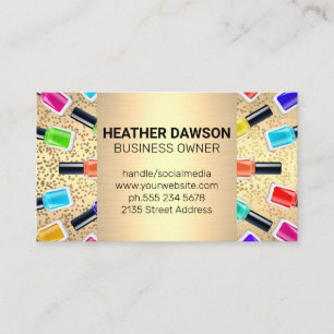 Nail Polish Bottles Gold Glitter Metallic Flakes Business Card