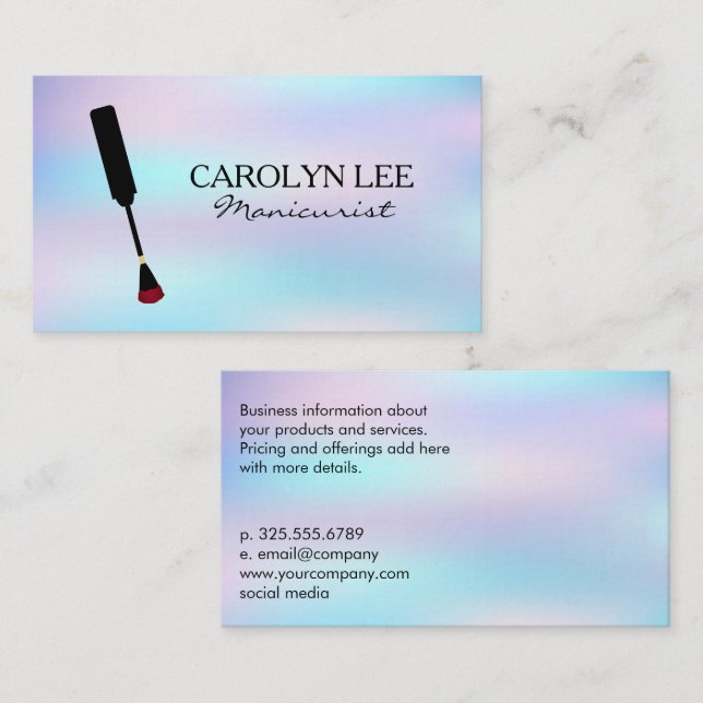 Nail Polish Brush | Pastel Gradient Background Business Card (Front/Back)