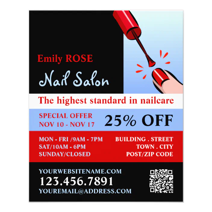 Business company stationery flyer card advert Salon nail bar technician manicure 