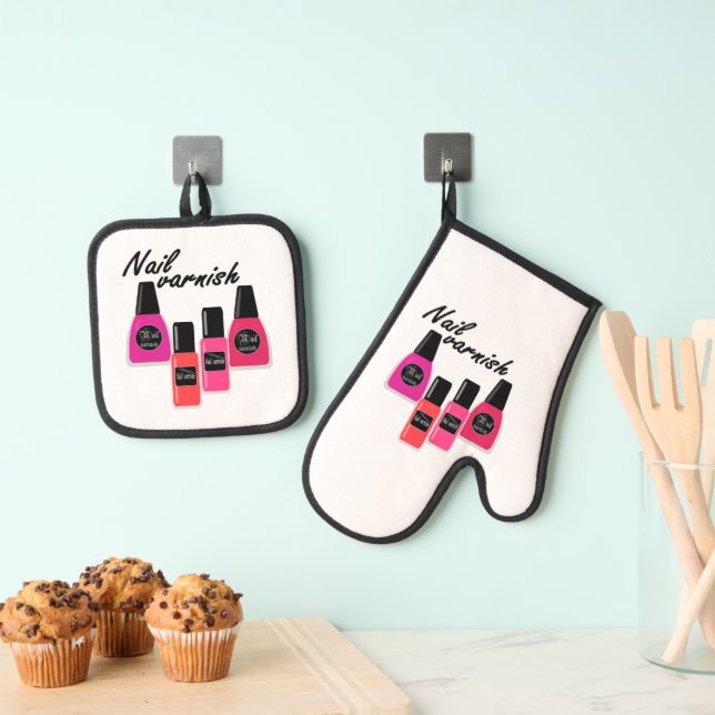 Nail Polish Oven Mitt & Pot Holder Set (Insitu(Hanging))