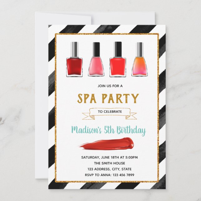 Nail polish party birthday invitation (Front)