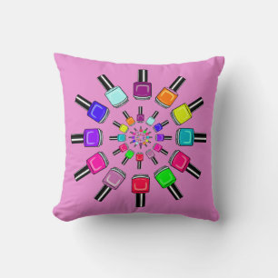 Nail Polish Rings Pink Throw Pillow