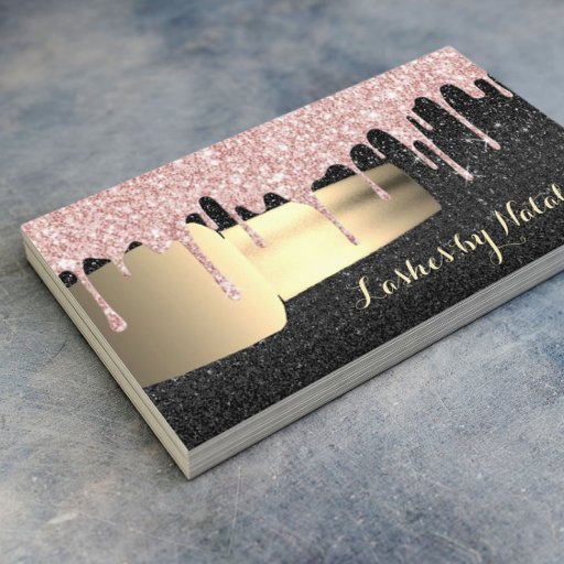Customizable Nail Polish Rose Gold Drips Chic Black Manicurist Business Card