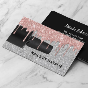 Nail Polish Rose Gold Drips Silver Manicurist Business Card