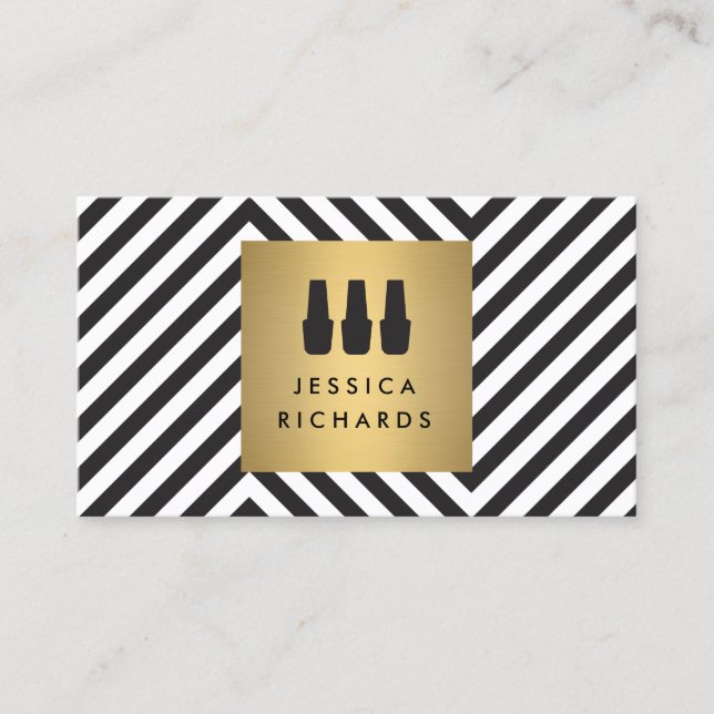 Nail Polish Trio Logo on Retro Black/White Pattern Business Card (Front)