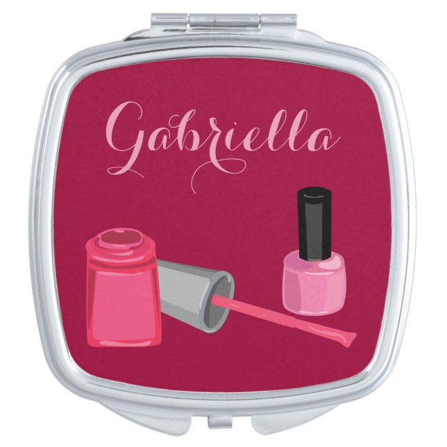 Nail Polish with Customizable Name Mirror Compact (Front)