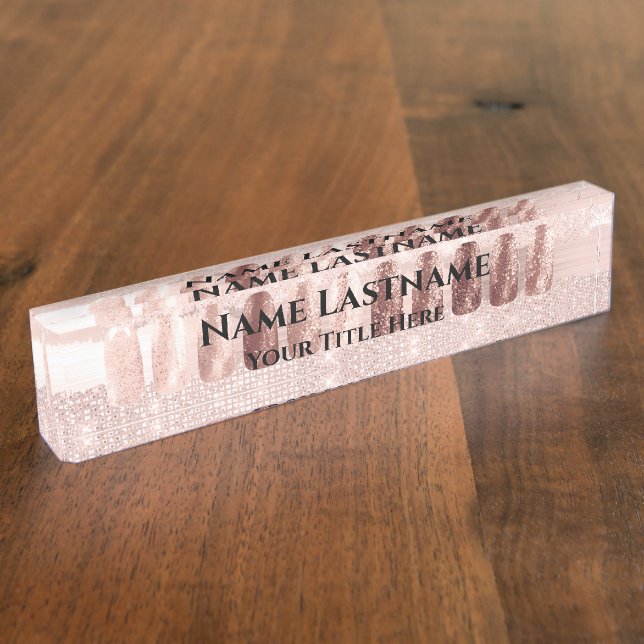 Nail Salon Artist Rose Blush Elegant Custom LUX Desk Name Plate (Side)