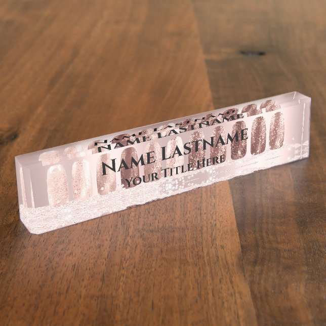 Nail Salon Artist Rose Blush Elegant Custom Name Desk Name Plate (Side)
