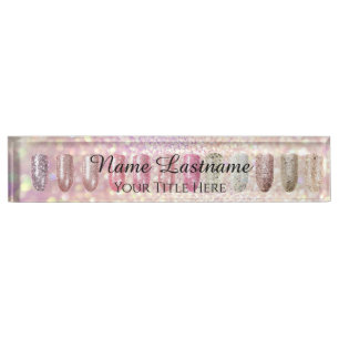 Nail Salon Artist Rose Lux Glitter Holograph Blush Desk Name Plate
