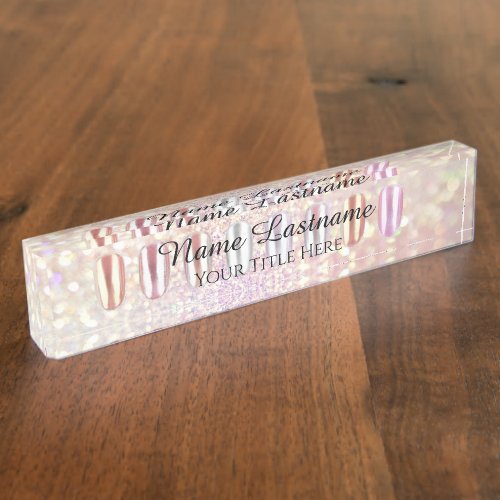 Nail Salon Artist Rose Lux Glitter Holograph VIP Desk Name Plate