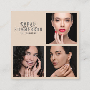 Nail Salon Beauty Technician Script Beige 3 Photo Calling Card