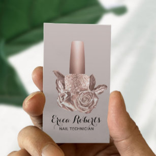 Nail Salon Blush Rose Gold Floral Polish Manicure Business Card