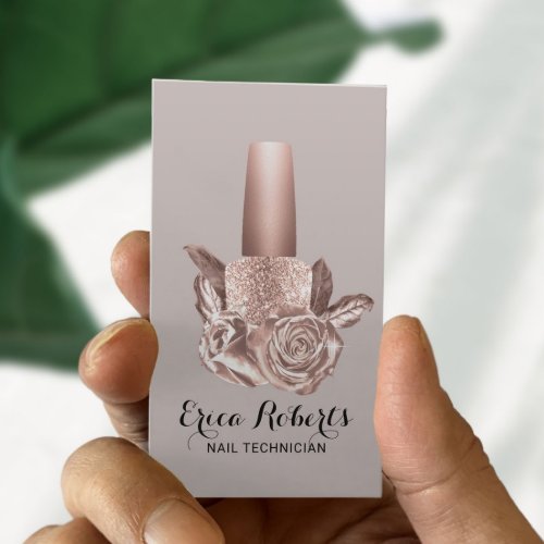 Nail Salon Blush Rose Gold Floral Polish Manicure Business Card