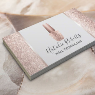 Nail Salon Blush Rose Gold Glitter Polish Manicure Business Card