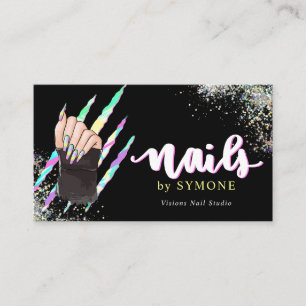 Nail Salon Bold Holographic Your Logo Business Card
