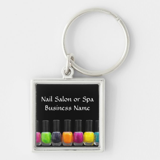 Nail Salon Business, Bright Polish Bottles Keychain (Front)
