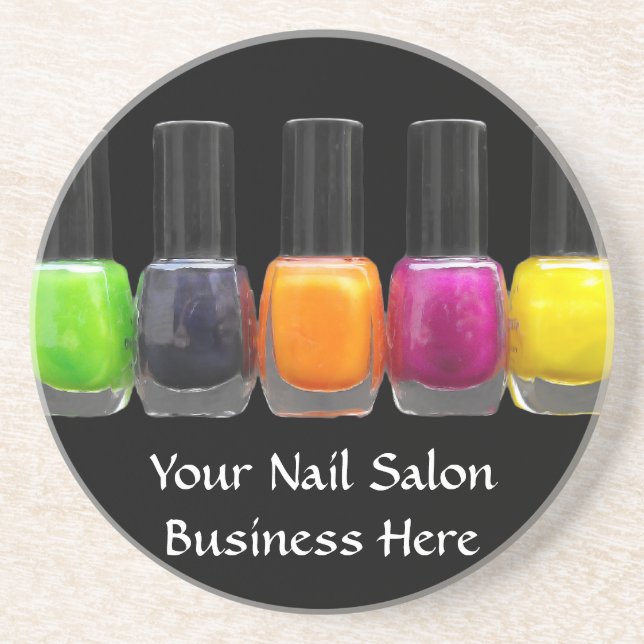 Nail Salon Business, Bright Polish Bottles Sandstone Coaster (Front)