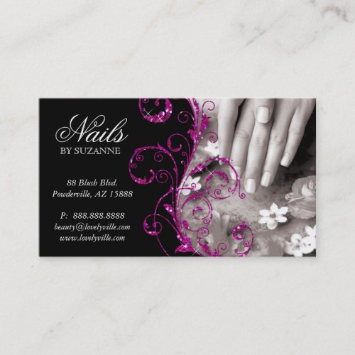 Nail Salon Business Card Glitter Pink