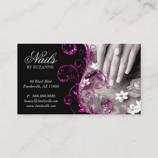 Customizable Nail Salon Business Card Glitter Pink