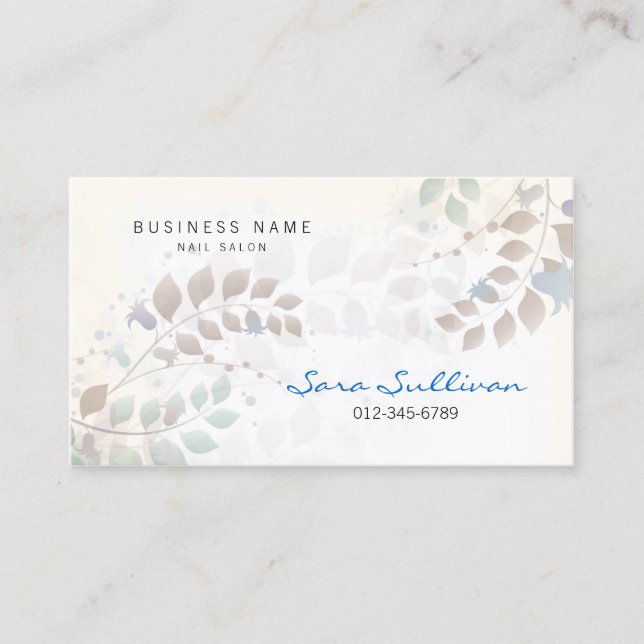 Nail Salon Business Card Pastel Leaves (Front)