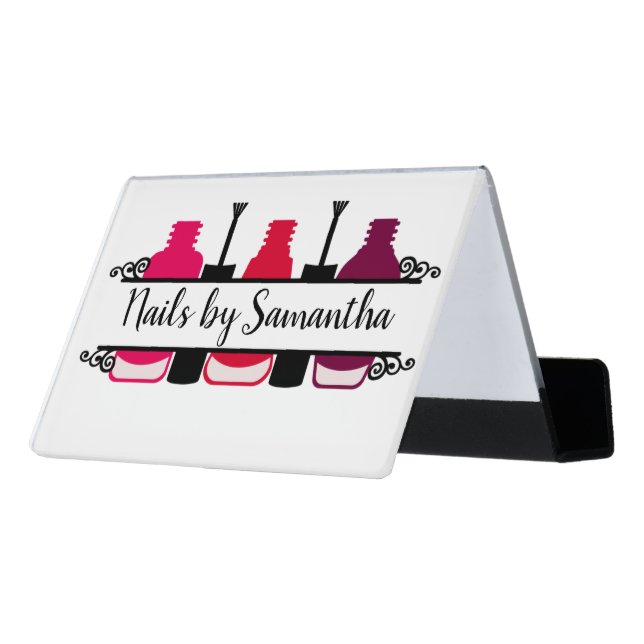 Nail Salon Business Technician Desk Business Card Holder (Angled Back)