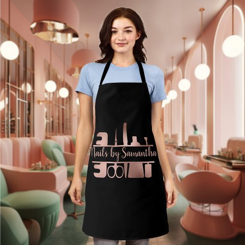 Nail Salon Business Technician Rose Gold Monogram Apron