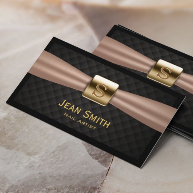 Nail Salon Chic Gold Monogram Diamond Quilted Business Card (Creator Uploaded)
