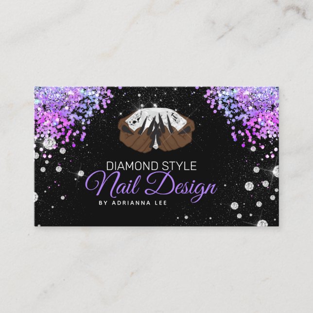 Nail Salon Diamond Purple Glitter Manicurist Shop Business Card (Front)