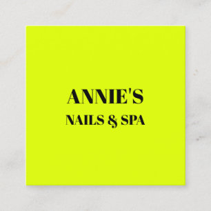 Nail Salon Fluorescent Neon Yellow Black Spa Cool Square Business Card