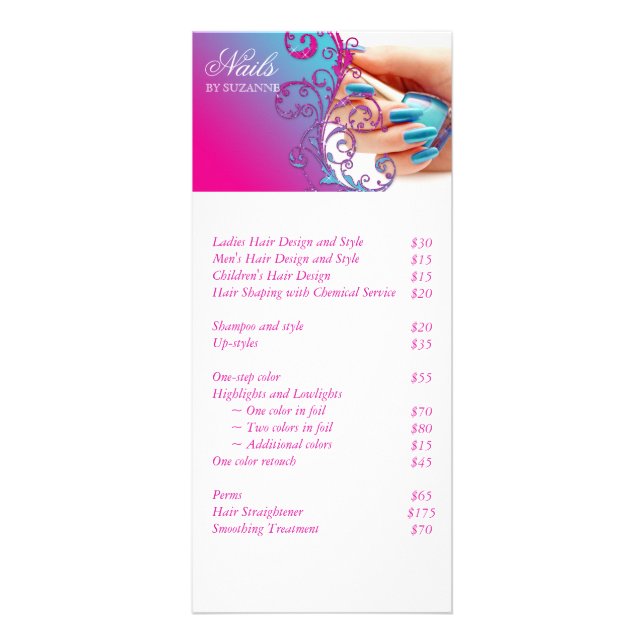 Nail Salon Glitter Blue Pink Rack Card (Front)