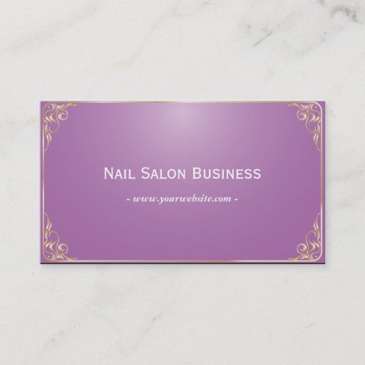Customizable Gold Framed Nail Salon Purple Business card