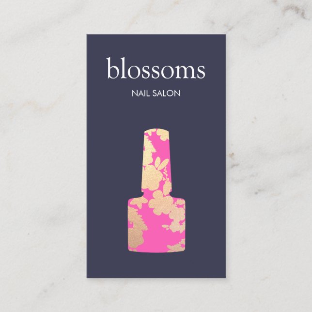 Nail Salon Gold Glitter Floral Business Card (Front)