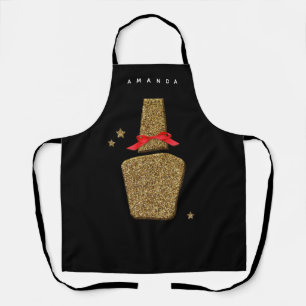Nail SALON - Golden glitter nail polish black Apron