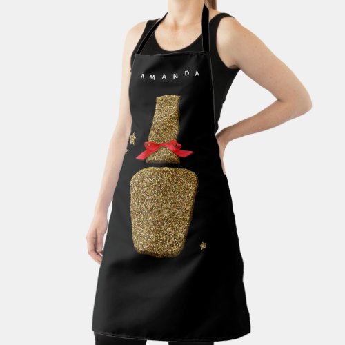 Nail SALON _ Golden glitter nail polish black Apron