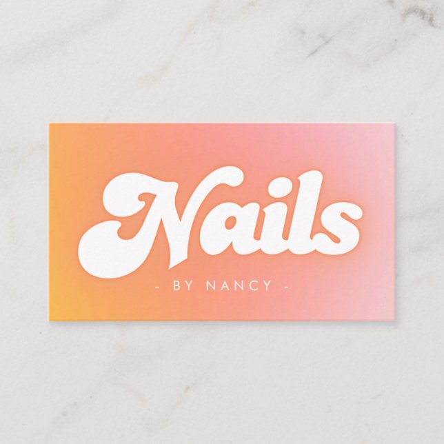 Nail Salon Groovy Retro Peach  Business Card (Front)
