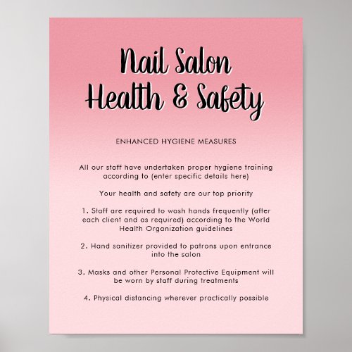 Nail Salon Health Pink Script Font Covid Safety Poster