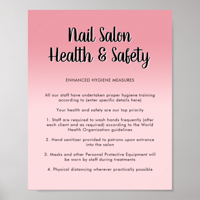 Nail Salon Health Pink Script Font Covid Safety Poster (Front)