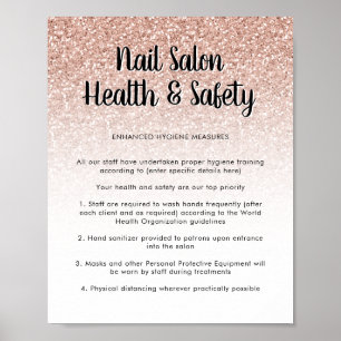 Nail Salon Health Safety Poster Pink Peach Glitter