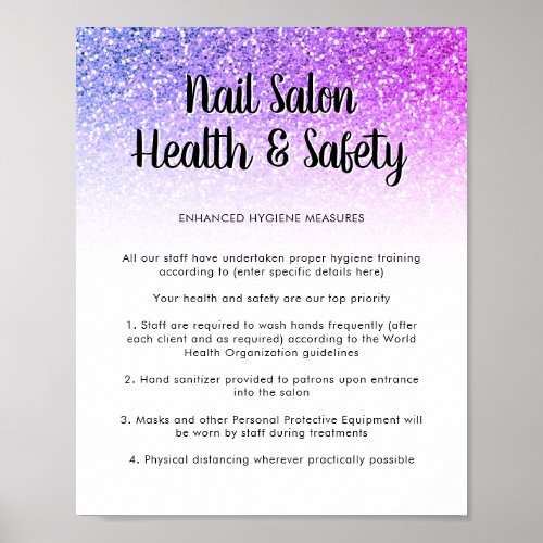 Nail Salon Health Safety Poster Purple Glitter