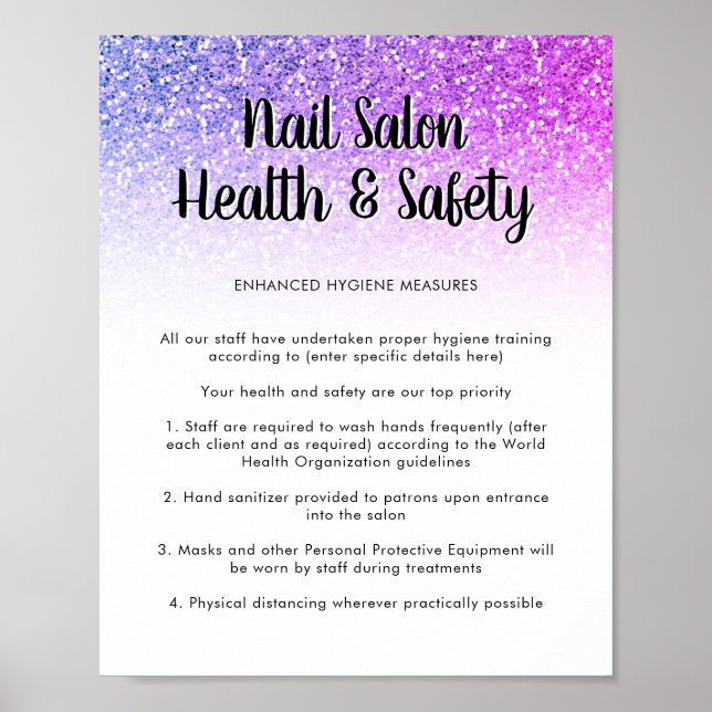 Nail Salon Health Safety Poster Purple Glitter (Front)