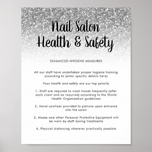 Nail Salon Health Safety Poster Silver Glitter