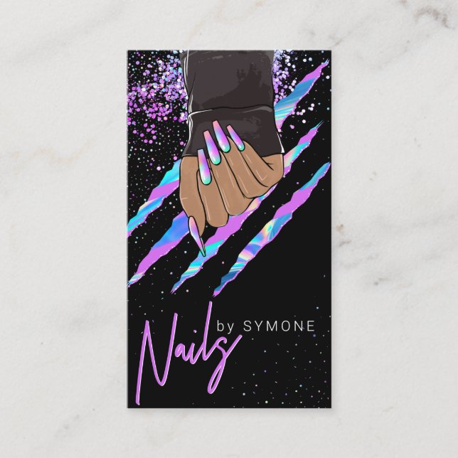 Nail Salon Holographic Modern Glam Trendy Business Business Card (Front)