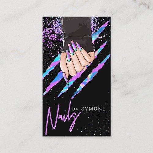 Nail Salon Holographic Modern Glam Trendy Business Business Card