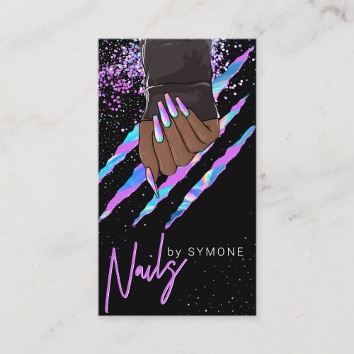 Nail Salon Holographic Modern Glam Trendy Business Card