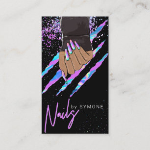 Nail Salon Holographic Modern Glam Trendy Business Card