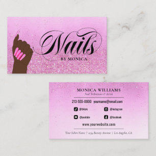 Nail Salon Hot Pink Glam Glitter Manicurist Business Card
